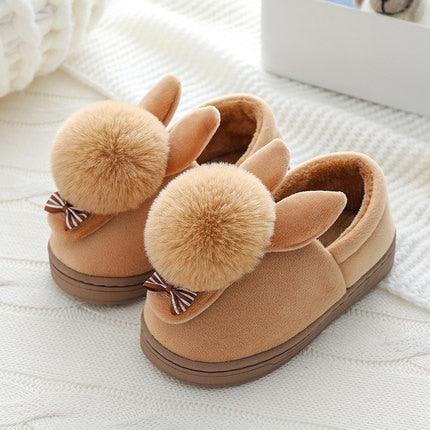 Girls' Winter Rabbit Fur Lined Flat Slippers for Cozy Lounging