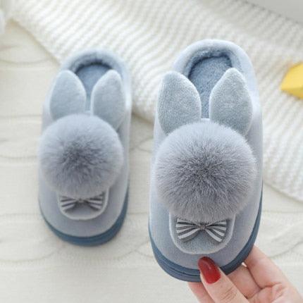 Winter Rabbit Fur Lined Flat Slippers for Girls