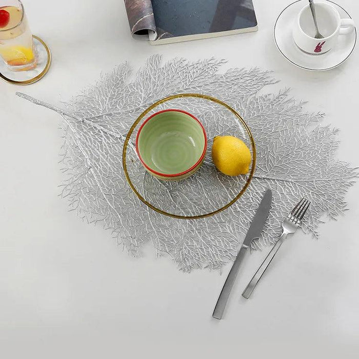 Gold Foil Leaf Design Placemat: Non-Slip & Heat Resistant Table Coaster in Leaf Shape
