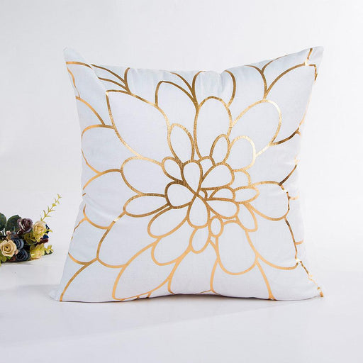 Decorative Gold Foil Print Plush Pillow Cover with Removable 18x18 Inch Square Cushion Case