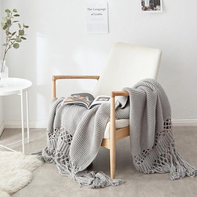 Cozy Tassel Knit Weighted Throw Blanket