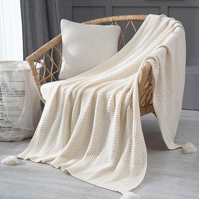 Cozy Tassel-Trimmed Knit Weighted Blanket with Portable Design