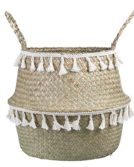Eco-Chic Handwoven Seagrass and Wicker Baskets with Bamboo Accents