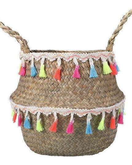 Eco-Chic Handwoven Seagrass and Wicker Baskets with Bamboo Accents