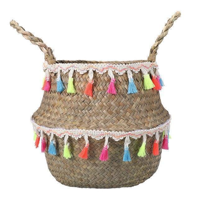 Eco-Chic Handwoven Seagrass and Wicker Baskets with Bamboo Accents