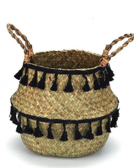 Eco-Chic Handwoven Seagrass and Wicker Baskets with Bamboo Accents