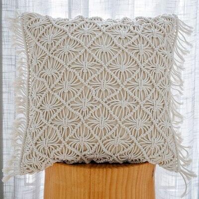 Knitted Yellow and Grey Tassel Cushion Cover with Elegant Embroidery - Premium Cotton Jacquard Pillowcase