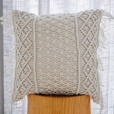 Knitted Yellow and Grey Tassel Cushion Cover with Elegant Embroidery - Premium Cotton Jacquard Pillowcase