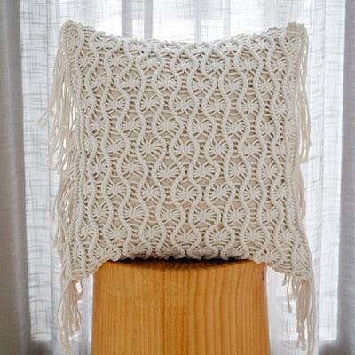 Knitted Yellow and Grey Tassel Cushion Cover with Elegant Embroidery - Premium Cotton Jacquard Pillowcase