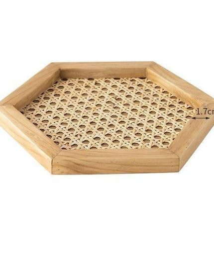 Artisanal Rattan and Wood Tray - Sustainable Japanese-Inspired Home Accent