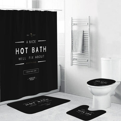 Pamper Yourself Black Shower Curtain with Hot Bath Design