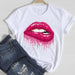 Seductive Cherry Kiss Women's Lip Print Graphic Tee for a Flirty Look