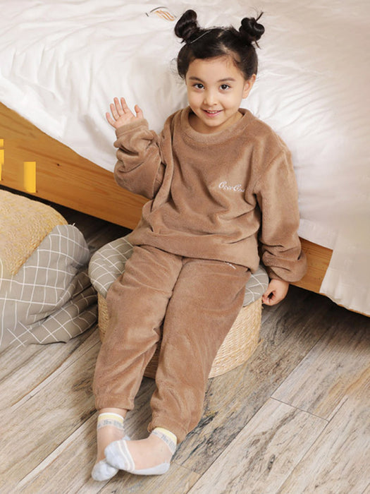 Kids' Coral Fleece Winter Pajama Set with Embroidery