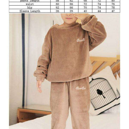 Cozy Embroidered Coral Fleece Pajama Set for Kids - Winter Warmth