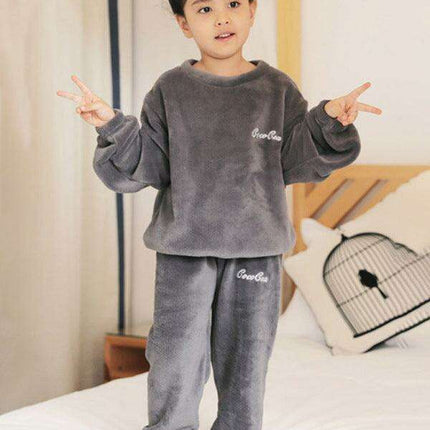Cozy Embroidered Coral Fleece Pajama Set for Kids - Winter Warmth