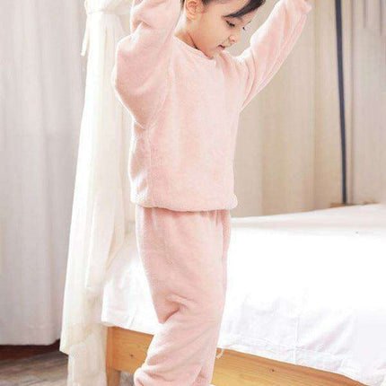 Cozy Embroidered Coral Fleece Pajama Set for Kids - Winter Warmth