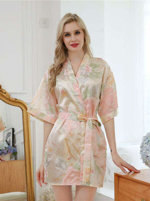 Elysian | Elegant Floral Kimono Robe & Lounge Set for Women - Luxurious Polyester Comfort
