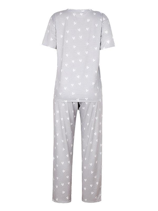 Allover Print Crew Neck Pajama Set for Women