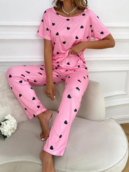 Adorable Heart Print Women's Pajama Set for Sweet Dreams