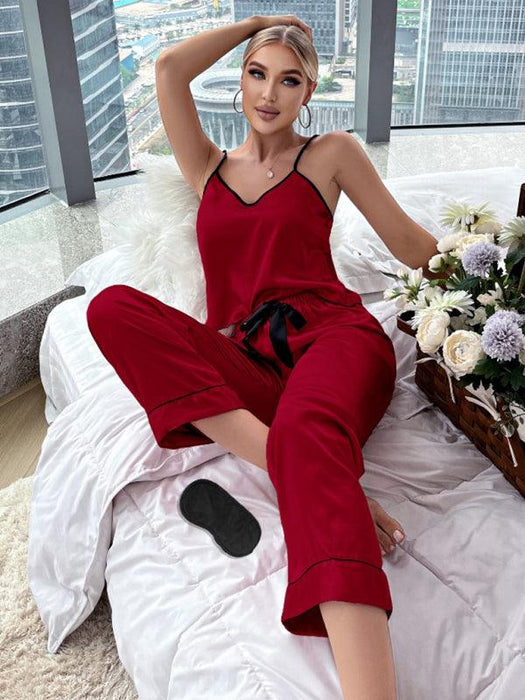 Satin Elegance Pink Trim Pyjama Set - Women's Luxurious Lounge Wear