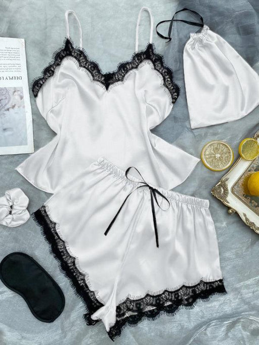 Contrasting Lace Sleepwear Set with Camisole and Shorts for Women