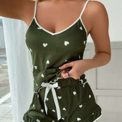 Charming Heart Print Women's Pajama Set - Stylish Comfort for Cozy Nights