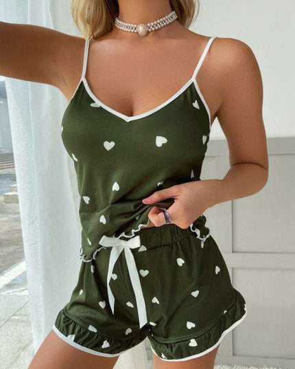 Charming Heart Print Women's Pajama Set - Stylish Comfort for Cozy Nights