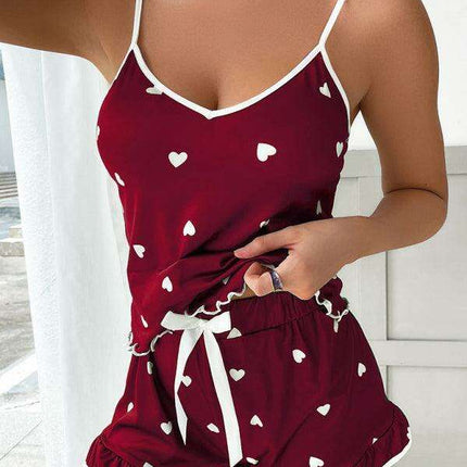 Charming Heart Print Women's Pajama Set - Stylish Comfort for Cozy Nights