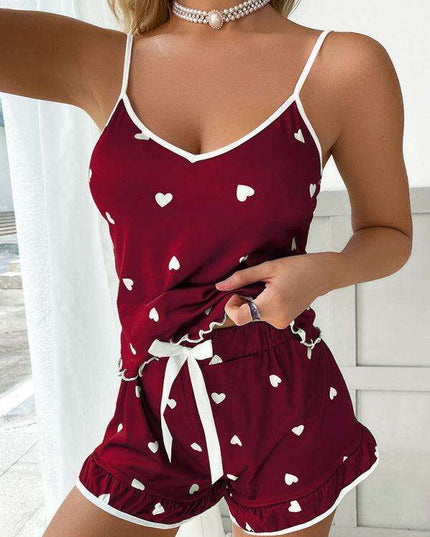 Charming Heart Print Women's Pajama Set - Stylish Comfort for Cozy Nights
