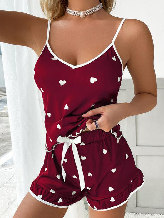 Heart Patterned Women's 2-Piece Pajama Set with Halloween Vibes
