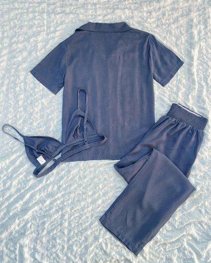 Elegant Rayon Women's Three-Piece Sleepwear Set