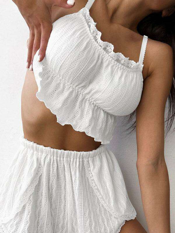 Lace-Adorned Camisole and Shorts Sleepwear Ensemble