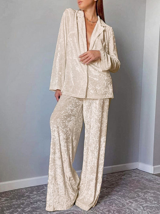 Warm Velvet Lounge Set with Long Sleeves and Trousers