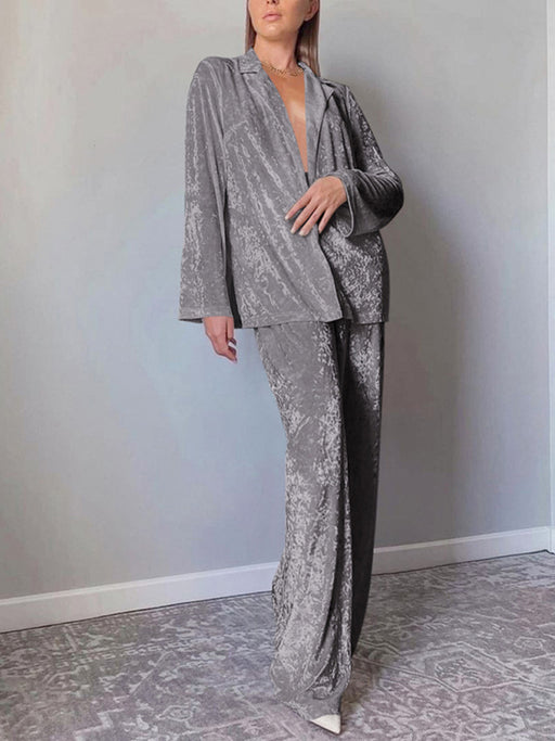 Warm Velvet Lounge Set with Long Sleeves and Trousers