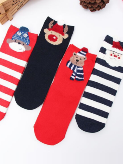 Cozy Christmas Festive Socks Set with 3D Ear Detail (Pack of 4)