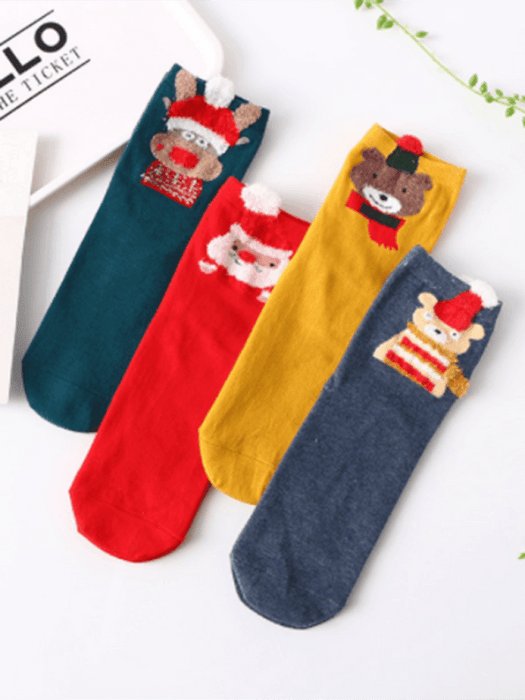 Festive 3D Ear Christmas Socks Variety Pack (Set of 4)