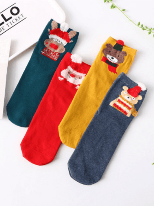 Festive Christmas 3D Ear Detail Cozy Socks Set (Pack of 4)