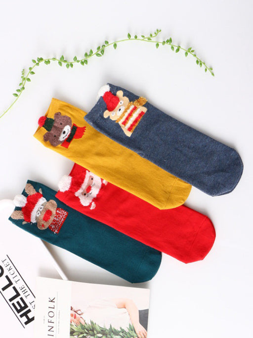 Christmas Cotton Tube Socks with Stereo Ear Design (4 Pairs)