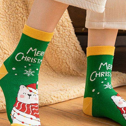Festive Christmas Cotton Socks with Playful Cartoon Patterns
