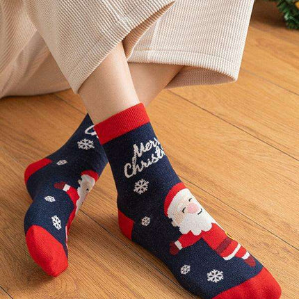 Festive Christmas Cotton Socks with Playful Cartoon Patterns