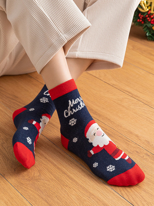 Cozy Christmas Cotton Socks with Festive Cartoon Designs