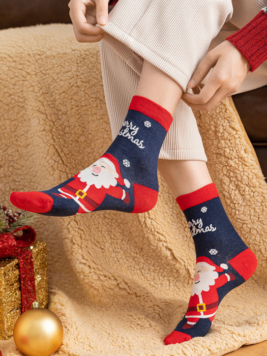 Cheerful Christmas Cotton Socks with Playful Cartoon Patterns