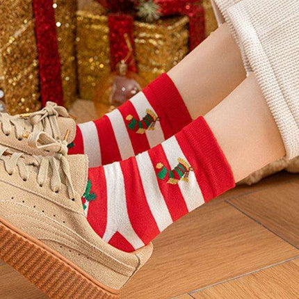 Festive Christmas Cotton Socks with Playful Cartoon Patterns