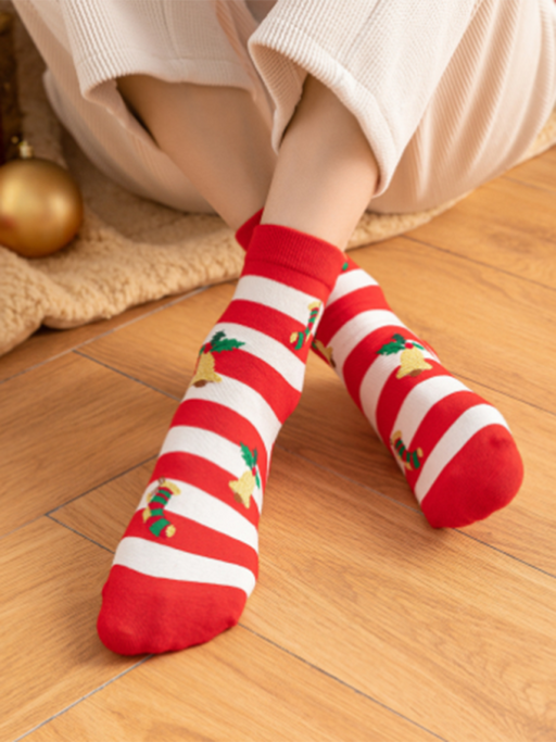 Festive Christmas Cotton Socks with Whimsical Cartoon Designs