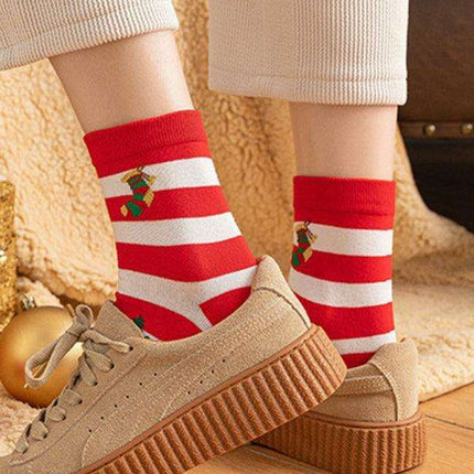 Festive Christmas Cotton Socks with Playful Cartoon Patterns