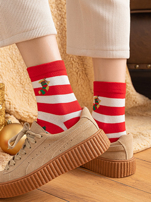 Festive Cotton Christmas Socks with Cartoon Patterns