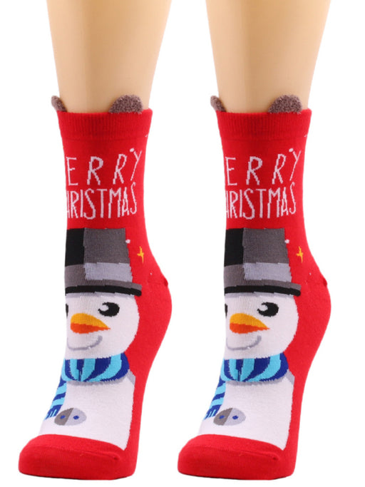 Festive Women's Christmas Socks with Medium Length Floral Design