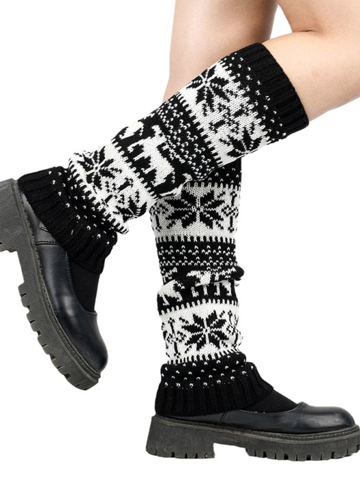 Cozy Snowflake Deer Knitted Socks - Women's Festive Christmas Pair