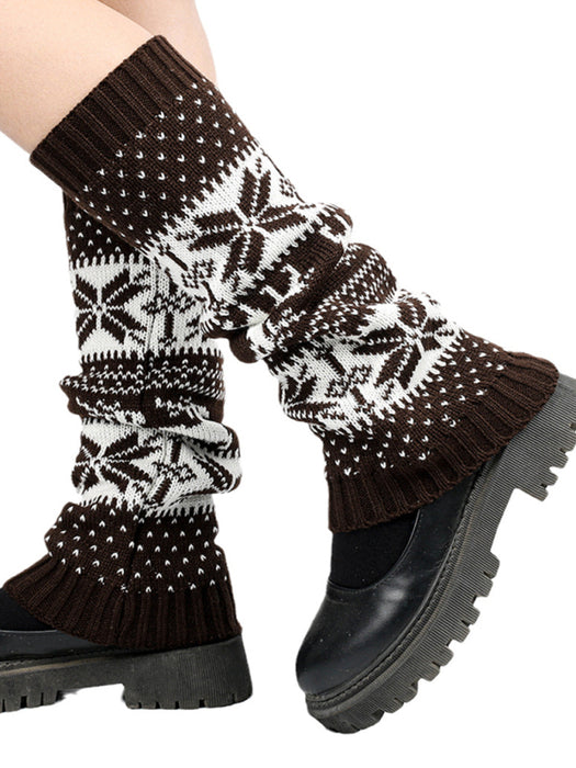 Cozy Snowflake Deer Knitted Socks - Women's Festive Christmas Pair