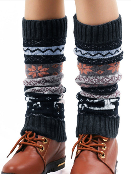 Women's Festive Christmas Floral Pattern Knit Leg Warmers